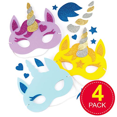 Baker Ross- Kits de caretas de Unicornio (Pack de 4) Que los niños Pueden diseñar y Decorar - Juego de Manualidades Infantiles Creativas