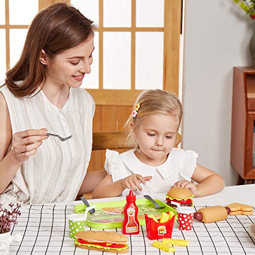 Buyger Cocina Alimentos Juguete Bandeja Hamburguesas y Sándwich Juguete para 3+ Años Niños