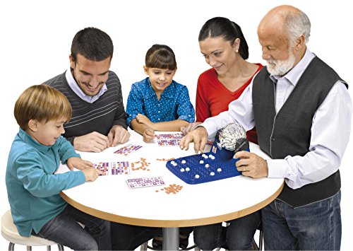 Chicos-Bingo Lotería automática con 48 cartones y 90 bolas imborrables, 23.5 x 31 x 17 cm, incluye fichas de juego, color azul, (Fábrica de Juguetes 20805)