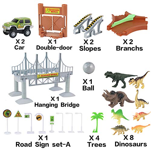 Coches de Dinosaurios Juguetes-264 Piezas Flexibles Circuito de Aventuras Incluyen 8 Figuras de Juego de Dinosaurios 2 Vehículo para Niños 3 4 5 6 Años
