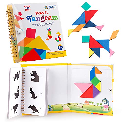 Coogam   Viajes Tangram Puzzle con 3 Set de   Tangram magnético - Viaje Tangos Rompecabezas   Formas Disección Juegos con Solución - Libro de inteligencia Juguete educativo