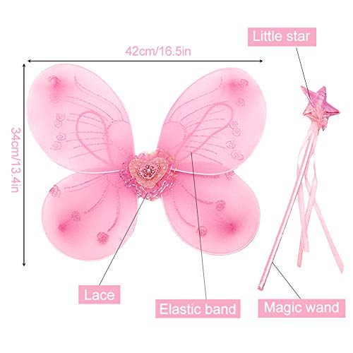EQLEF Traje de Hadas para niños, alas de tutú Alas de Mariposa fijadas Traje de alas de Princesa de Hada para niñas Traje de Fiesta para niñas (  Rosa)