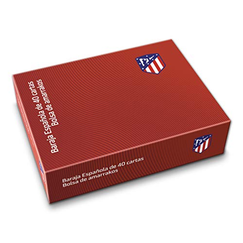Fournier Oficial del Atlético de Madrid Conjunto de Mus para Regalo en Caja de Madera con Baraja de Cartas Española y Amarracos, Colchonero
