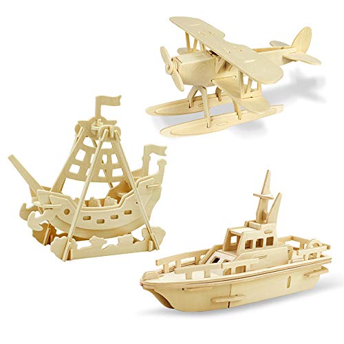 Georgie Porgy Rompecabezas de Madera 3D Puzzle de Modelo Colección de de Animales Juguete de Construcción Kit Kids Jigsaw Toy Edad 5+ (3 Piezas) (Hidroavión Swing Ship Bote Salvavidas)