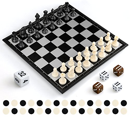 Gibot 3 en 1 Tablero de ajedrez,31.5CM x 31.5CM Tablero de Ajedrez Magnético con Ajedrez,Verificadores,Backgammon para niños y Adulto,Tablero de Juego Plegable y Portátil para Viajar,Blanco y Negro
