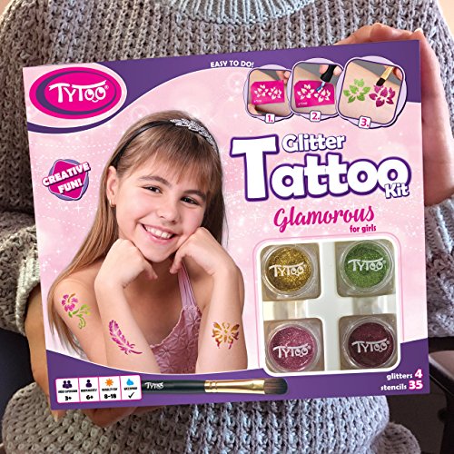 Kit de Tatuajes con Purpurina, Tatuajes temporales Tatuajes con Brillantina para Chicas con 35 Plantillas, Uso Seguro, duración de 8-18 días