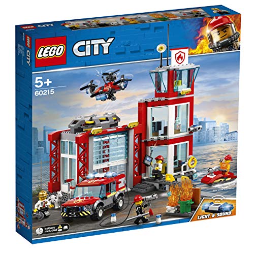 LEGO City Fire - Parque de Bomberos, estación de juguete para construir, incluye camión, moto acuática y dron (60215)