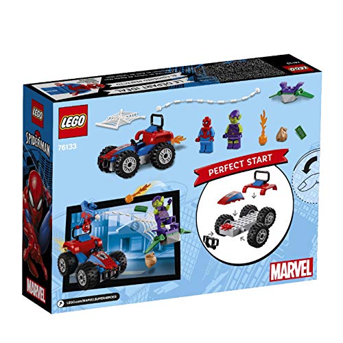 LEGO Super Heroes Persecución en coche de Spider-Man, set de construcción de aventuras del Hombre Araña, incluye minifigura de El Duende Verde y su Planeador (76133)
