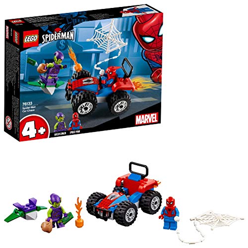 LEGO Super Heroes Persecución en coche de Spider-Man, set de construcción de aventuras del Hombre Araña, incluye minifigura de El Duende Verde y su Planeador (76133)
