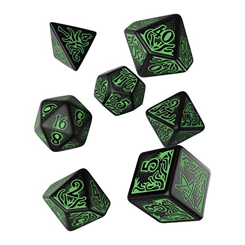 Q WORKSHOP Call of Cthulhu Black & Green RPG Ornamented Dice Set 7 Polyhedral Pieces