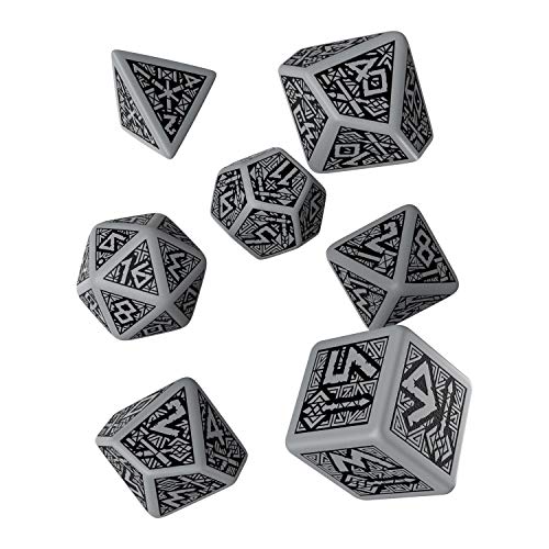 Q Workshop Dwarven Gray & Black RPG Ornamented Dice Set 7 Polyhedral Pieces