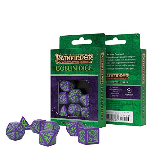 Q Workshop Pathfinder RPG Goblin Purple & Green Ornamented Dice Set 7 Polyhedral Pieces
