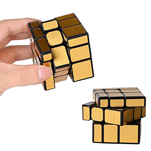 Roxenda Set Pack de 2 Espejo Dorado S Plata Espejo de Viento Irregular Speedcubing 3 x 3 x 3 Velocidad Cubo Twisty Box Puzzle