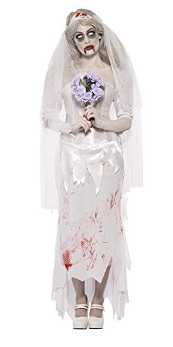 Smiffys-23295L Miffy Disfraz de novia zombi hasta que la muerte nos separe, con vestido, velo y ramo, color blanco, L-EU Tamaño 44-46 (Smiffy's 23295L) , color/modelo surtido