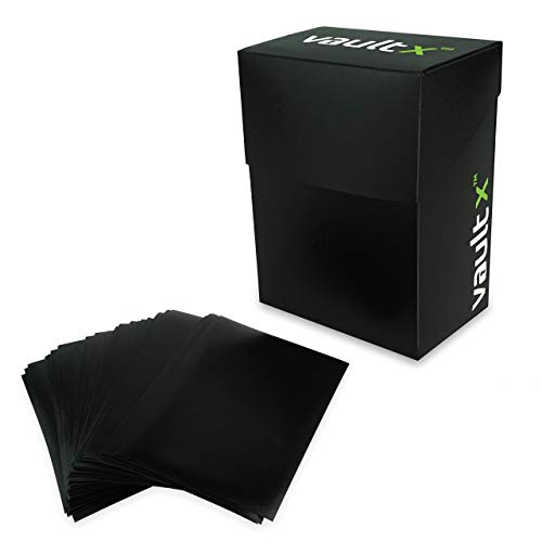 Vault X® Caja Estándar de Cartas con 100 Fundas Negras - Tamaño Estándar para 70-80 Cartas en Fundas - Porta Tarjetas Libre de PVC para TCG (Negra)