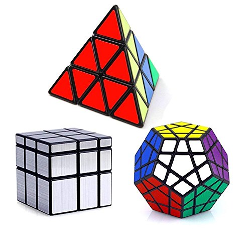 Vdealen - Juego de 3 Cubos mágicos de la colección de Velocidad, Paquete de pirámide, megaminx, Espejo, 3 x 3 x 3, Juego de Rompecabezas, Color Plateado