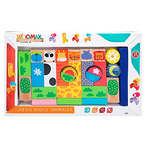 WOOMAX- Juegos Bloques Animales de madera-32 Piezas (Colorbaby 42739) , color/modelo surtido