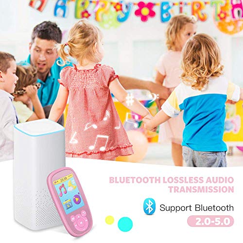 AGPTEK Reproductor Mp3 Bluetooth para Niños, K2 MP3 Niños con HD Pantalla de 2.4 Pulgada, Altavoz Interna, Ruido Blanco y Radio FM, Rosa