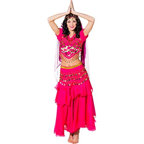 Amakando Traje Bollywood - Fucsia | Disfraz de Mil y Una Noches | Disfraz Jeannie | Traje de Bailarina de Danza del Vientre