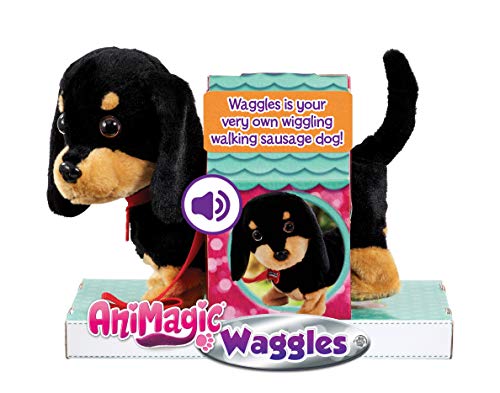 Animagic- Waggles, mi Perrito Salchicha Mascota Que ladra y anda, Color Negro - marrón (256655)
