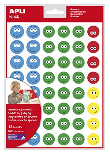 APLI Kids - Bolsa de gomets cara feliz-2, 12 hojas adhesivo removible