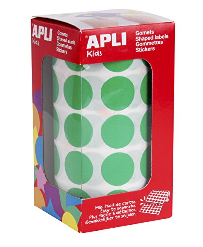 APLI Kids - Rollo de gomets redondos 20,0 mm, color verde