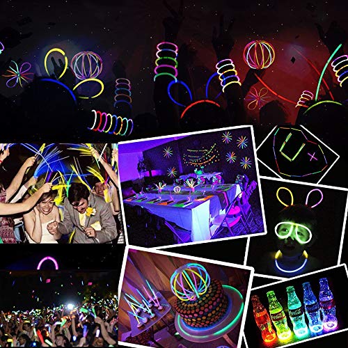 Barras luminosas, Pack de 100 Pulseras fluorescentes glow pack multicolor,Simuer Glow Sticks Varitas Luminosas para Fiestas -8" collares, kits para crear gafas
