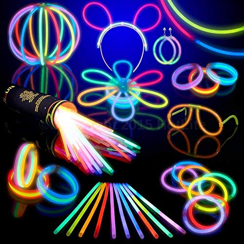 Barras luminosas, Pack de 100 Pulseras fluorescentes glow pack multicolor,Simuer Glow Sticks Varitas Luminosas para Fiestas -8" collares, kits para crear gafas