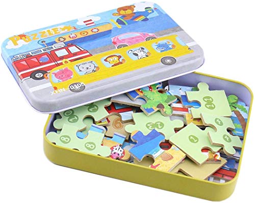BBLIKE Jigsaw Wooden Puzzles Toy in a Box for Kids, Pack of 4 with Varying Degree of Difficulty Educational Learning Tool Best Birthday Present for Boys Girls (Serie Transporte)