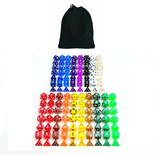 Bescon Multi-Colored RPG Dice Pack of 126 Polyhedral Dice 18 Complete Sets of 7 Dice 18 Different Colors - Black Velvet Bag Packaging