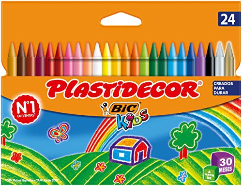 BIC Kids Plastidecor- Blíster de 24 unidades, ceras para colorear, colores surtidos