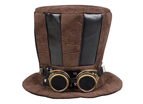 Boland- Sombrero Cilindro Tubo Steampunk con Gafas para Adultos, marrón, Talla única, 54514