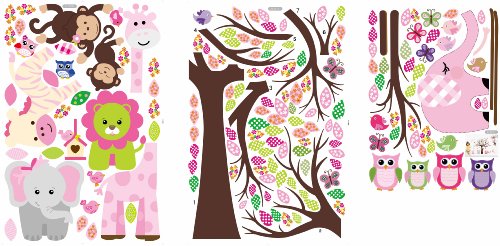 Bosque de monos de animal de la selva, la ardilla y el juego de columpio búho en hojas de colores Tree Vinilos decorativos etiqueta de la pared (L301)