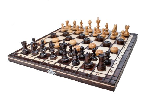 Brand New Hand Crafted Cherry Wooden Chess And Draughts Set 35cm x 35cm