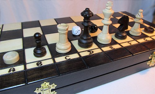 Chessebook - Ajedrez + Damas + Backgammon Tablero de 40 x 40 cm