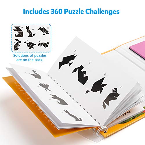 Coogam Viaje magnético Tangram Puzzles Libro Juego Tangrams Jigsaw Formas Disección con Solución para Niños Adulto Holiday Traveler Tangoes Challenge IQ Educational Toy (360 Patrones)