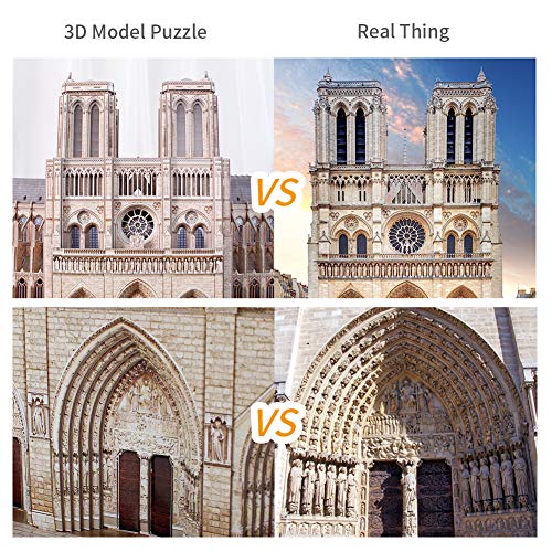 CubicFun Puzzle 3D Francia Notre Dame de Paris Modelo de Arquitectura Kits de Construcción con Estructura Interna Lglesia Gótica Rompecabezas 3D Regalo para Adultos, 293 Piezas