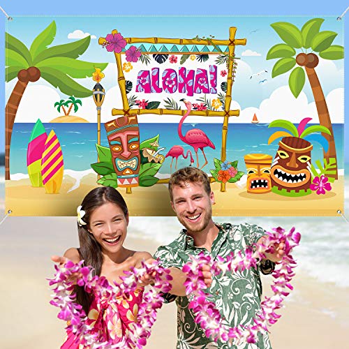 Decoraciones de Fiestas Hawaianas de Aloha, Póster con Letrero Brillante de Tela Aloha Banner para Suministros de Fiesta de Luau, Aloha Party Banner Aloha Luau Party Photo Booth Telón de Fondo