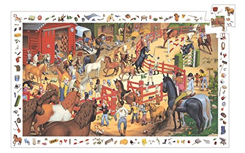 Djeco- Horse Riding P Juego de Rompecabezas con los Caballos en la Granja, Multicolor (DJ07454)