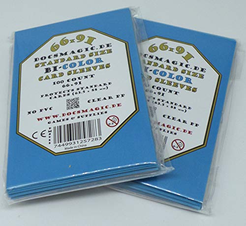 docsmagic.de 200 Premium Bi-Color Card Sleeves Mat Light Blue / Black Standard Size 66 x 91 Fundas Azul Claro Negra