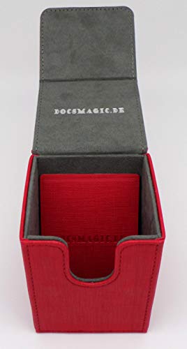 docsmagic.de Premium Magnetic Flip Box (100) Red + Deck Divider - MTG PKM YGO - Caja Roja