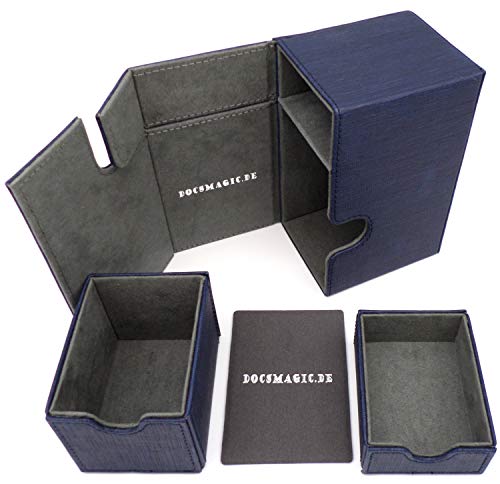 docsmagic.de Premium Magnetic Tray Box (100) Blue + Deck Divider - MTG - PKM - YGO - Caja Azul
