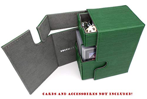 docsmagic.de Premium Magnetic Tray Box (100) Green + Deck Divider - MTG - PKM - YGO - Caja Verde