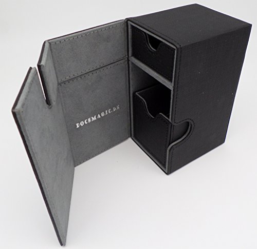 docsmagic.de Premium Magnetic Tray Box (80) Black + Deck Divider - MTG PKM YGO - Caja Negra