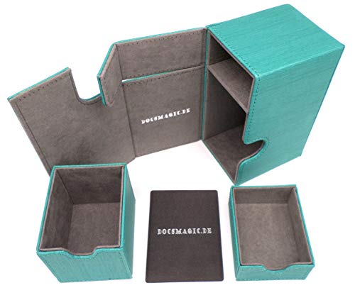 docsmagic.de Premium Magnetic Tray Box (80) Mint + Deck Divider - MTG - PKM - YGO - Caja Aqua