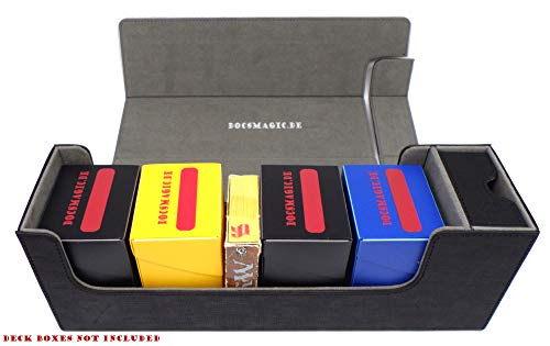 docsmagic.de Premium Magnetic Tray Long Box Black Medium - Card Deck Storage - Caja Juegos Des Cartas Negra