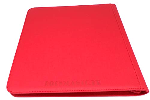 docsmagic.de Premium Pro-Player 12-Pocket Playset Zip-Album Red - 480 Card Binder - MTG - PKM - YGO - Cremallera Roja