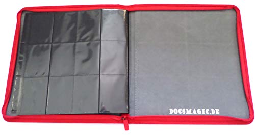docsmagic.de Premium Pro-Player 12-Pocket Playset Zip-Album Red - 480 Card Binder - MTG - PKM - YGO - Cremallera Roja