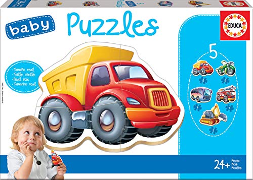 Educa - Baby Puzzles, puzzle infantil Vehículos, 5 puzzles progresivos de 2 a 5 piezas, a partir de 12 meses (14866)