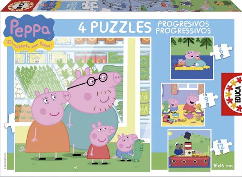 Educa Borrás Progresivos, puzzle infantil Peppa Pig de 6, 9, 12 y 16 piezas (15918) , color/modelo surtido